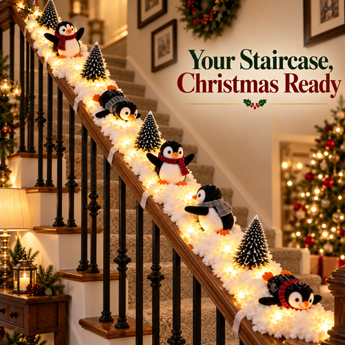 🔥 50% OFF – Playful Penguin Snowy Staircase Decor | Make Your Staircase Merry